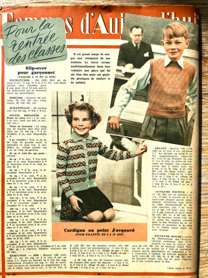 Dress and Needlework Patterns inAugust 1953 French Women's Magazine Femmes d'Aujourd'hui with Pattern