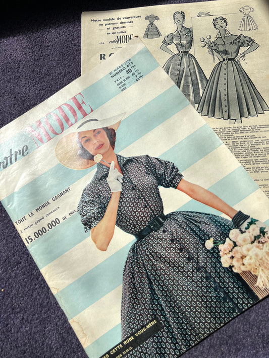 29th March 1956 French Women's Magazine Votre Mode with Dress Pattern