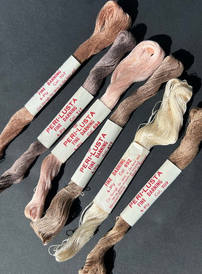 6 Different Colours of  Vintage PERI-LUSTA FINE DARNING Thread Set 1.