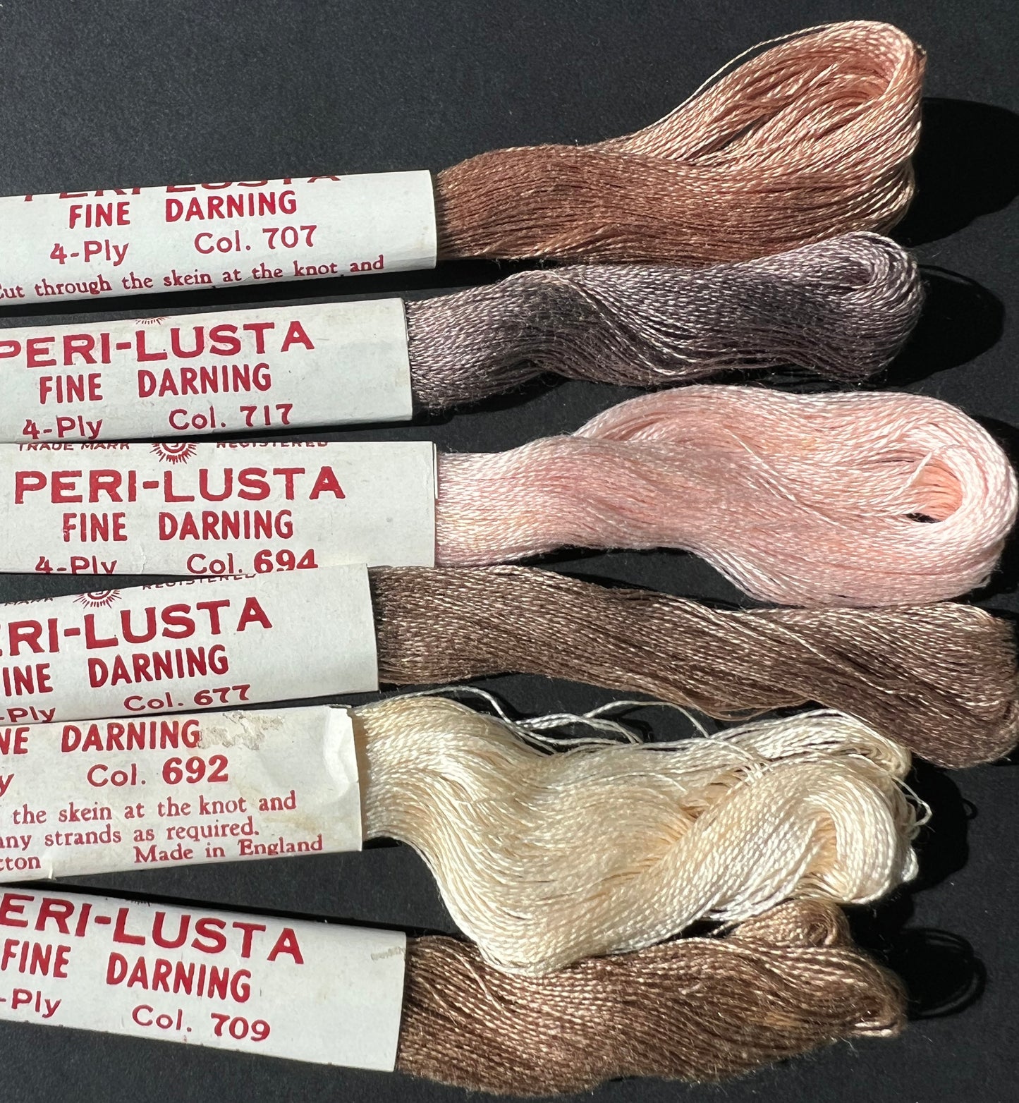 6 Different Colours of  Vintage PERI-LUSTA FINE DARNING Thread Set 1.