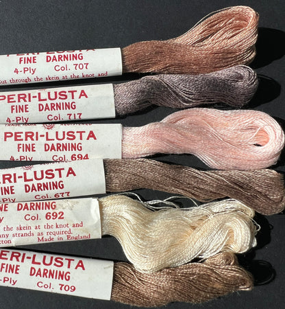 6 Different Colours of  Vintage PERI-LUSTA FINE DARNING Thread Set 1.
