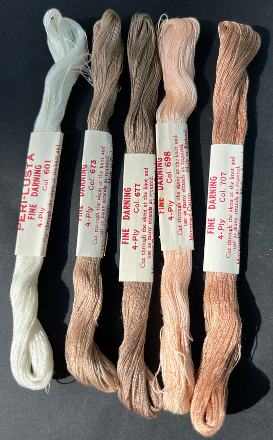 5 Different Colours of  Vintage PERI-LUSTA FINE DARNING Thread Set 3.