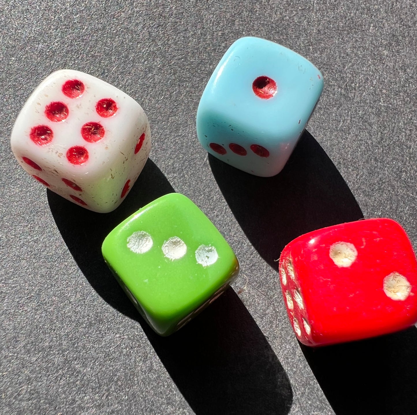 Little 1cm Hand Painted Vintage Glass Dice - Choice of 4 Colours