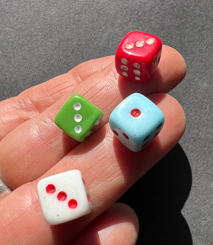Little 1cm Hand Painted Vintage Glass Dice - Choice of 4 Colours