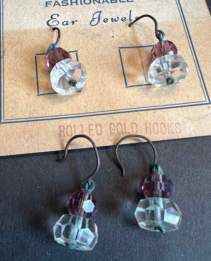 12 pairs of 1930s Crystal Earrings with corroded wires