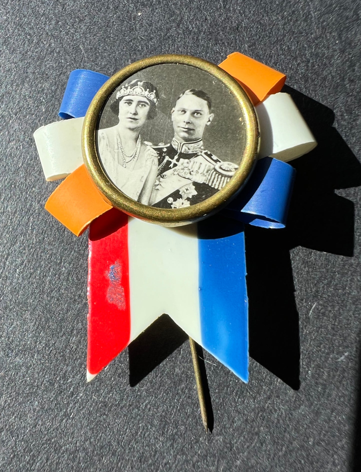 1920s Celluloid Union Jack George V1 and Queen Elizabeth, the Queen Mother Pin