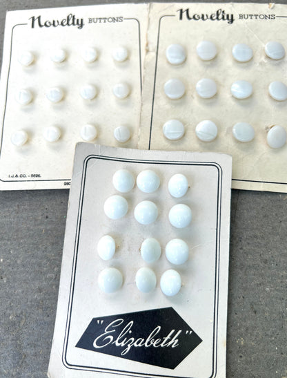 9 Sheets of Vintage Glass and Lucite White and Cream Buttons (N)