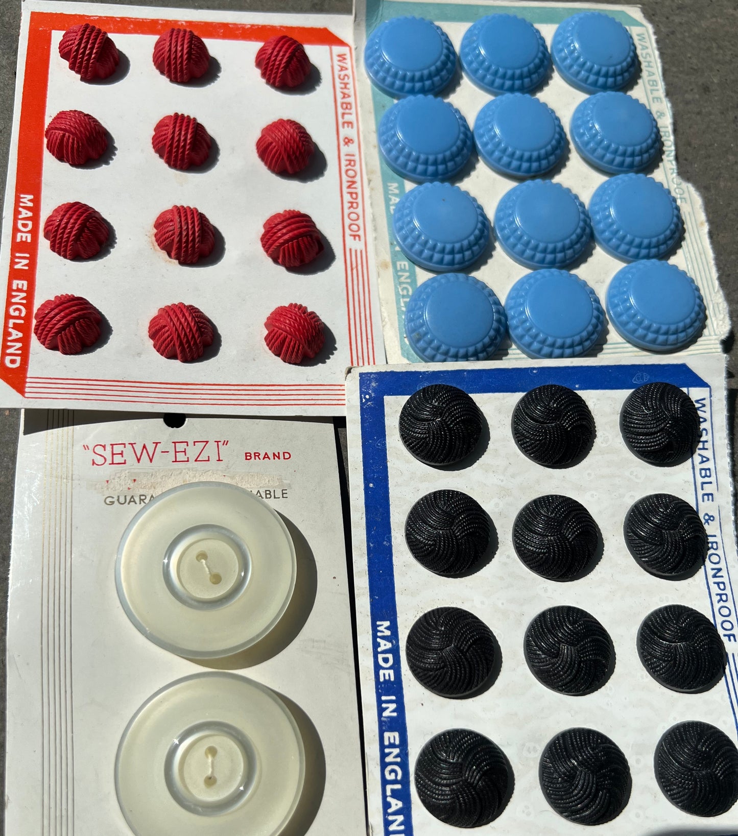 10 Sheets of Vintage Glass, Bakelite and Lucite Buttons (P)