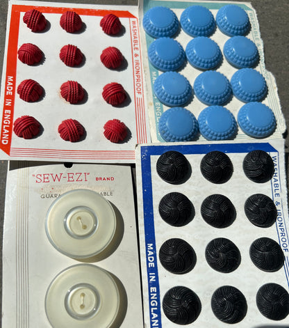 10 Sheets of Vintage Glass, Bakelite and Lucite Buttons (P)