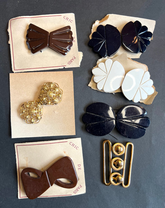 7 Vintage 1940s Deco Buckles Some a Bit Marked (12)