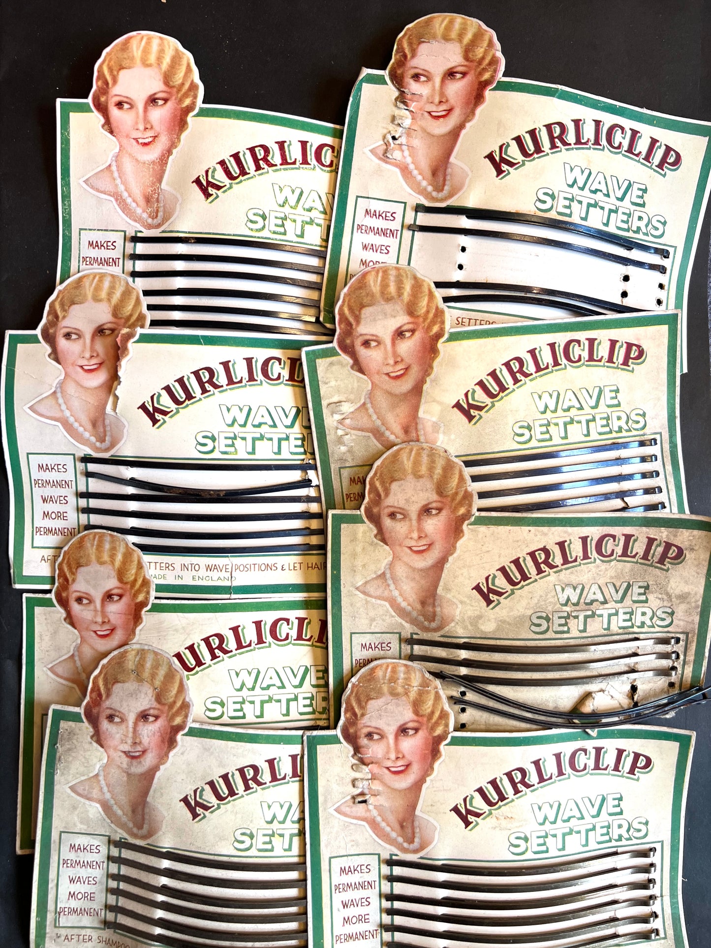 8 x 1920s Display Cards of 11.5cm KURLICLIP WAVE SETTERS