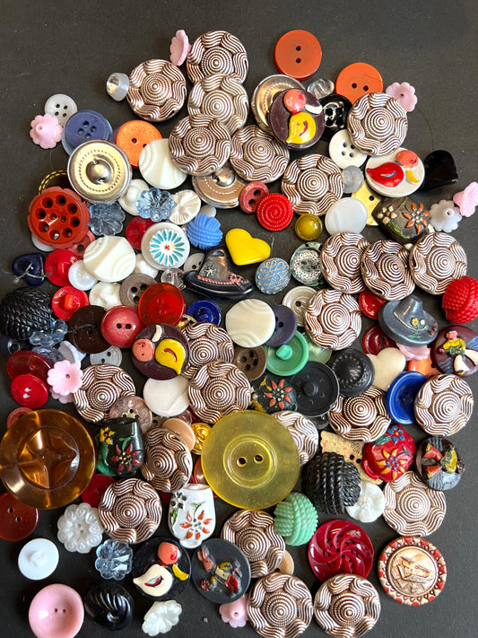 Job Lot of Vintage Metal, Glass + Plastic Buttons