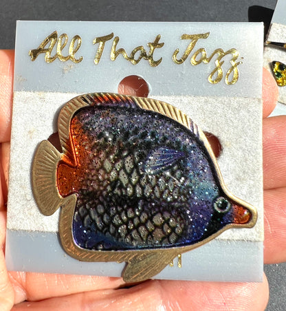 Wonderfully Shimmery 1980s Enamel Fish Brooches