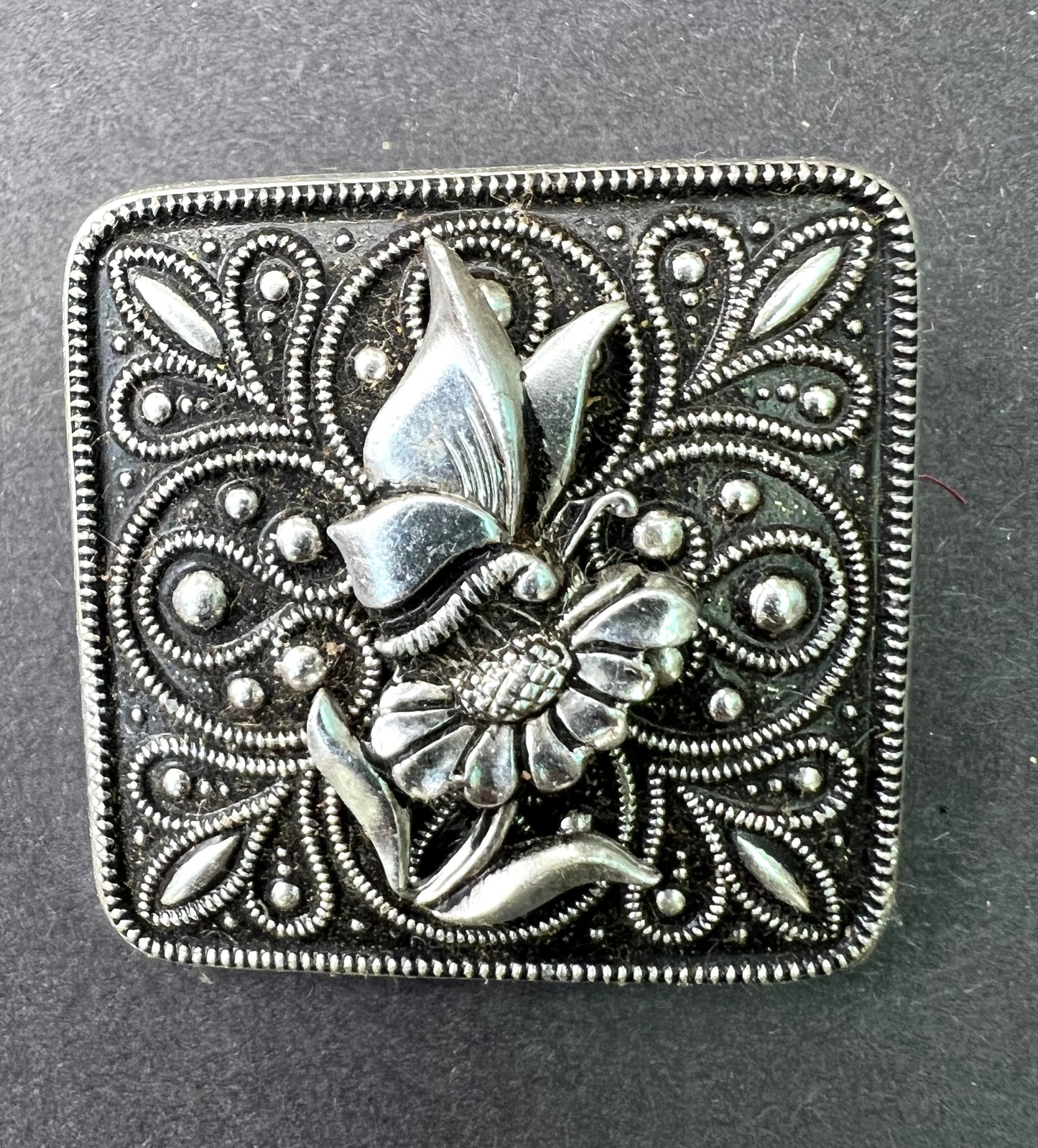 1960s Square Butterfly on Flower Scarf Clip