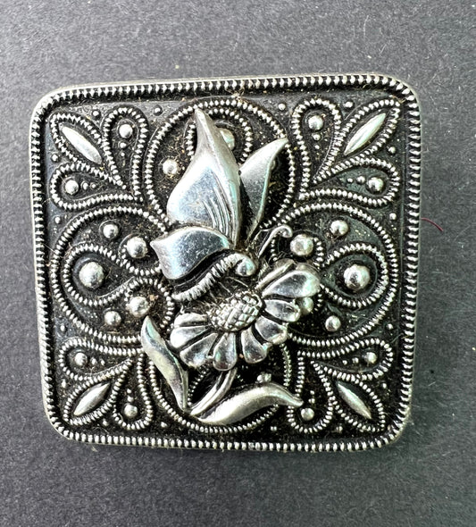 1960s Square Butterfly on Flower Scarf Clip
