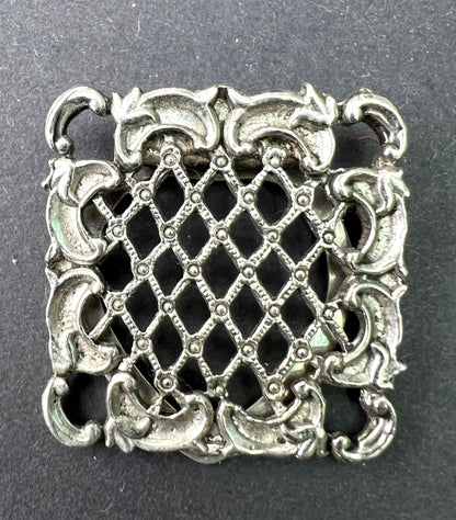 Unusual Square Silver Tone Vintage Scarf Clip