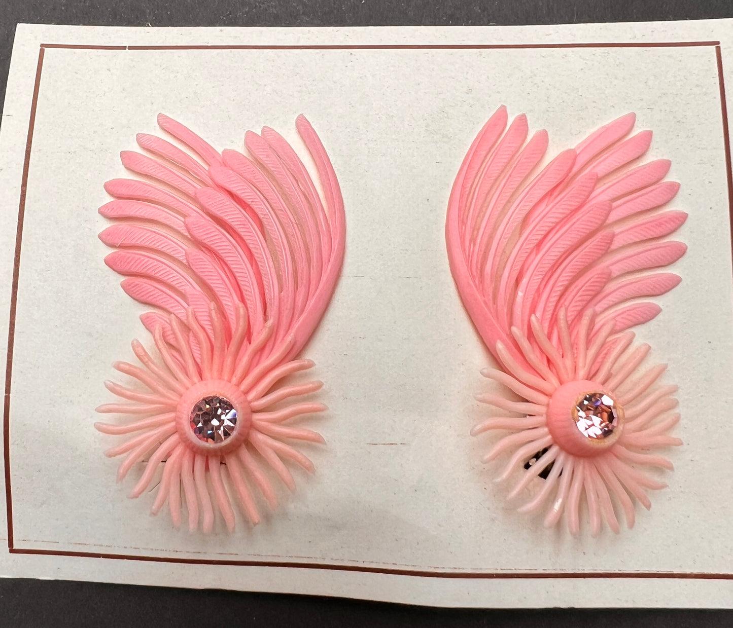 Playful Pink 1950s Clip-On Yellow Earrings with Moveable Wings !