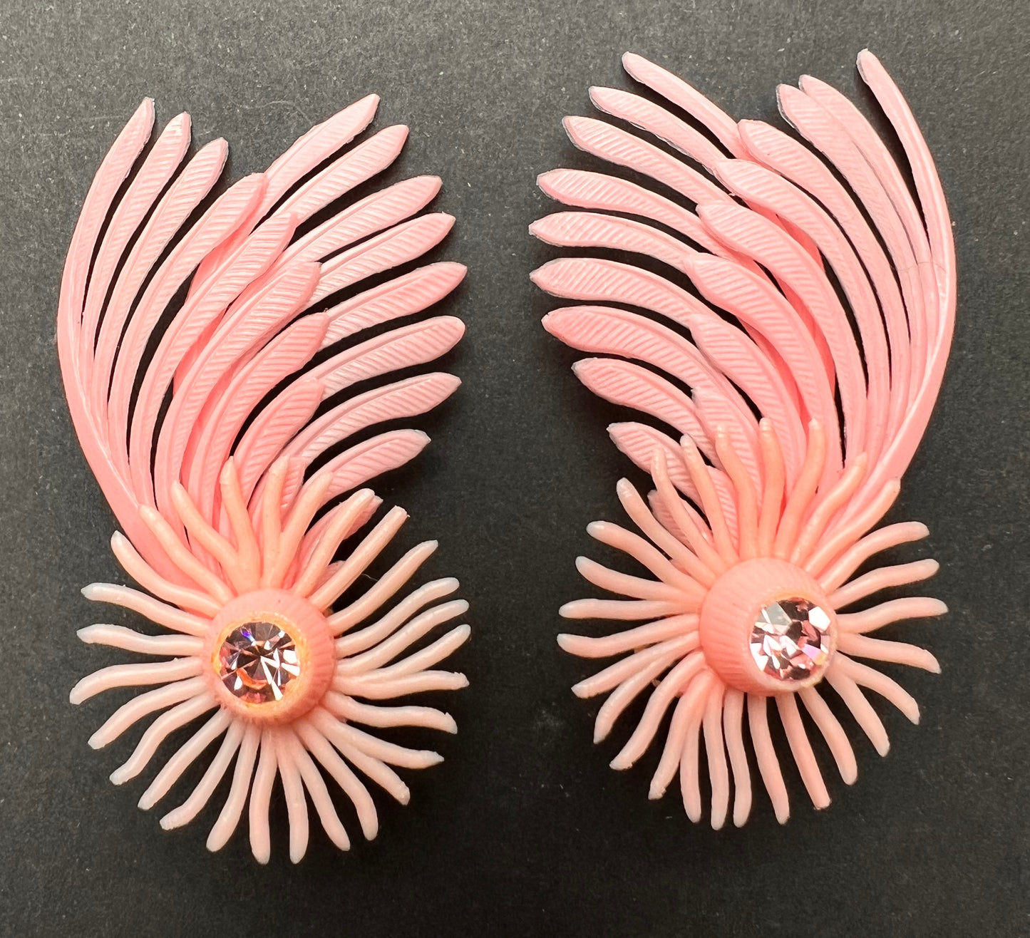 Playful Pink 1950s Clip-On Yellow Earrings with Moveable Wings !