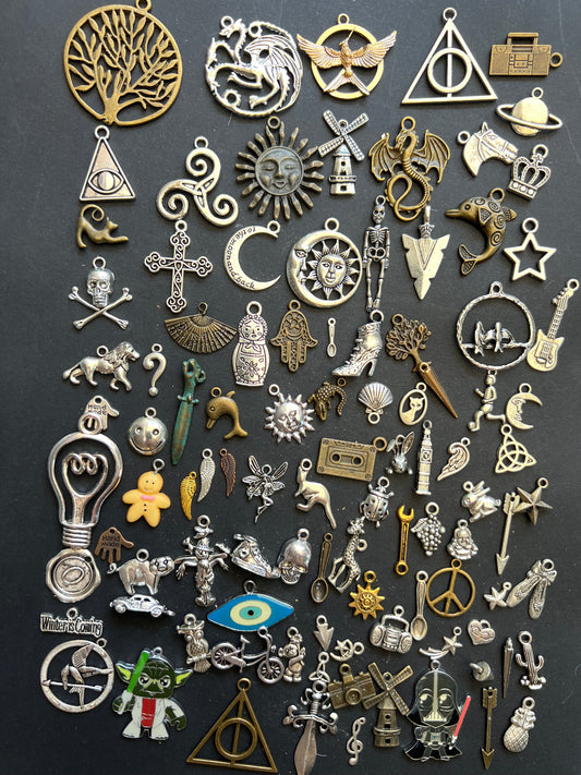 100 All Different Metal Charms / Pendants for Jewellery Making, Party Bags, Treasure Hunts etc