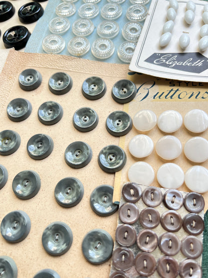 16 Sheets of Vintage Glass, Mirrored, Mother of Pearl and Lucite Buttons (X)