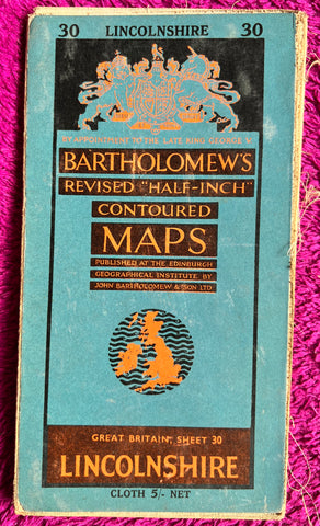 1950s Bartholomew's Map of Lincolnshire Sheet 30 on Cloth