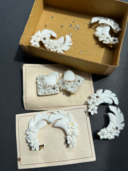 5 Pairs of Vintage Clip On Earrings that need Beads/Diamante Glued in.