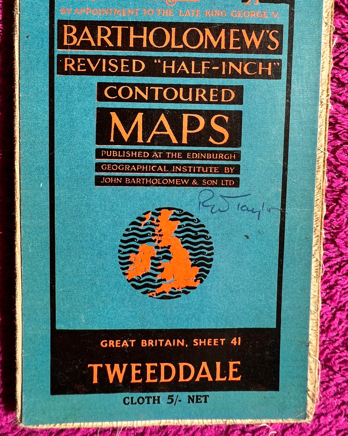 1950s Bartholomew's Map of TWEEDALE Sheet 41 on Cloth Selkirk, Jedburgh, Hawick