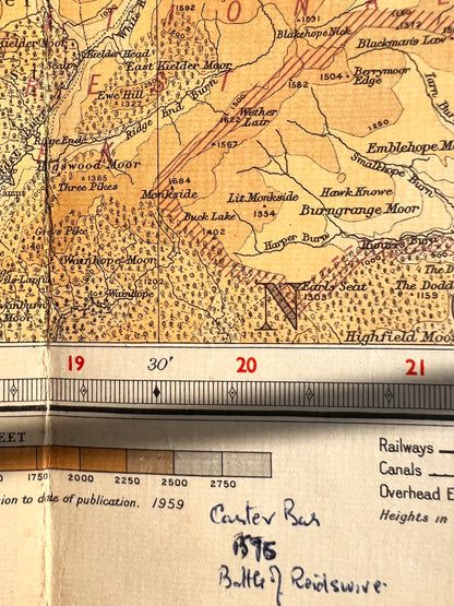 1950s Bartholomew's Map of Tweedale Sheet 41 on Cloth Selkirk, Jedburgh, Hawick