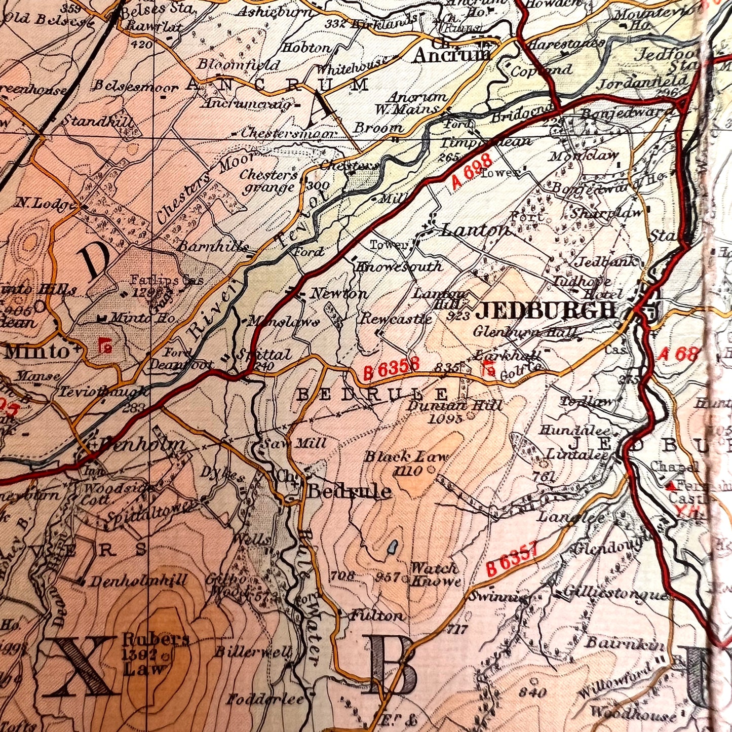 1950s Bartholomew's Map of Tweedale Sheet 41 on Cloth Selkirk, Jedburgh, Hawick