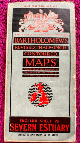 1930s Half Inch Bartholomew's Cloth Backed Map of the Severn Estuary Sheet 28