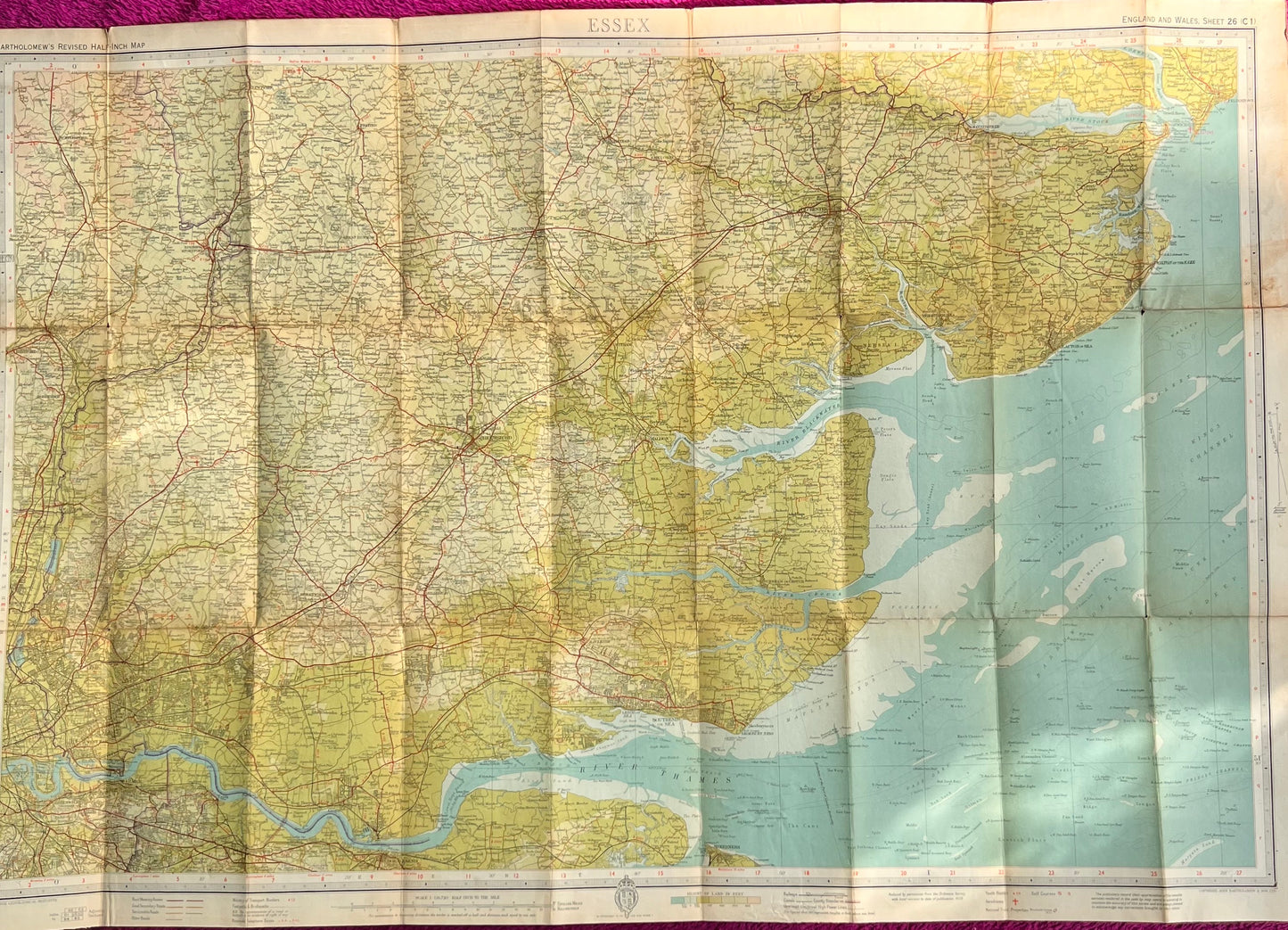 1930s Map of Essex -Bartholomew's, Cloth Backed.
