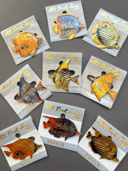Wonderfully Shimmery 1980s Enamel Fish Brooches