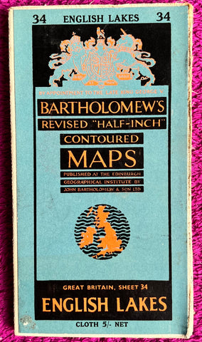 1950s Bartholomew's Map of English Lakes Sheet 34 on Cloth