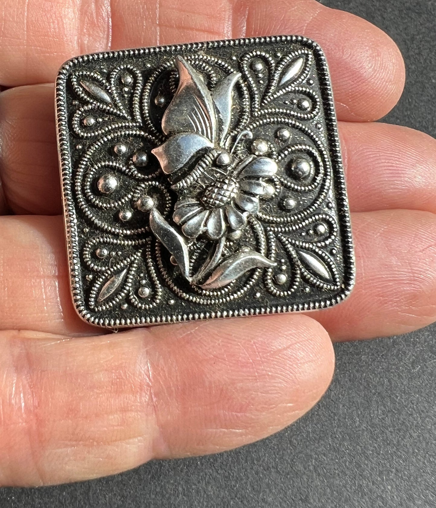 1960s Square Butterfly on Flower Scarf Clip