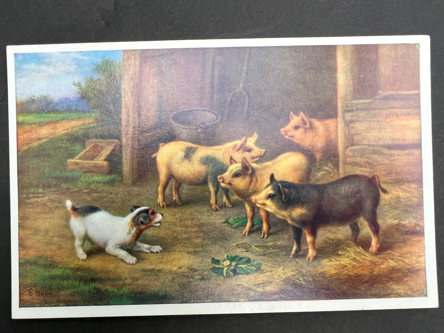 Delightful Farmyard Scene Postcards by Edgar Hunt - 1950s Salmon Water Colour Postcards - Unused