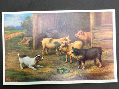 Delightful Farmyard Scene Postcards by Edgar Hunt - 1950s Salmon Water Colour Postcards - Unused