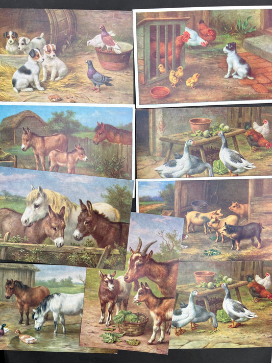 Delightful Farmyard Scene Postcards by Edgar Hunt - 1950s Salmon Water Colour Postcards - Unused