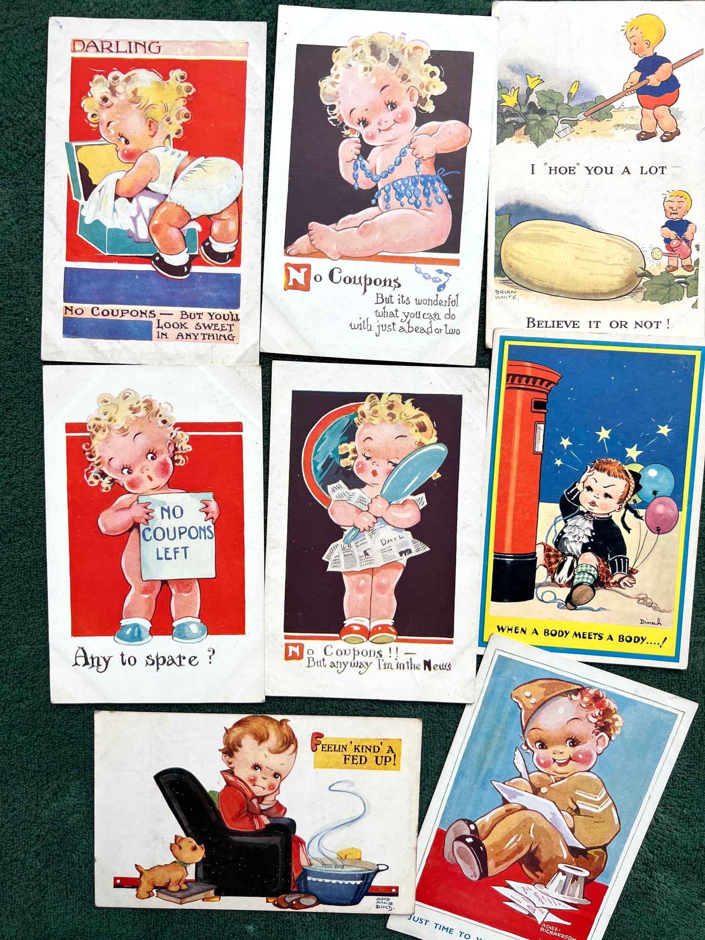 8 1940s Comic Postcards - Dinah, Agnes Richardson, War Effort