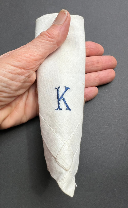 Big White Linen "K" Hankie