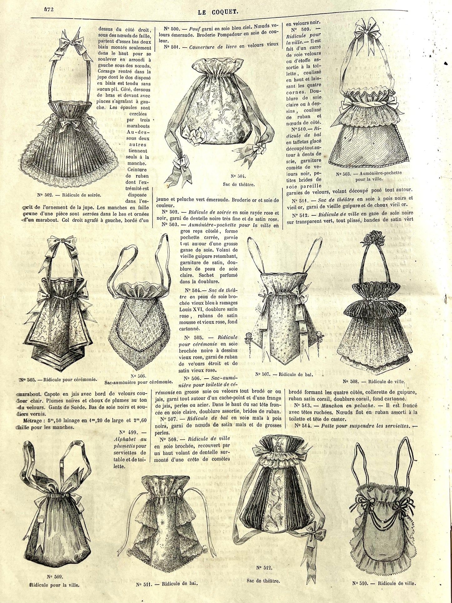 January 1894 French Fashion Paper Le Coquet Journal De Modes Incl. Colour Fashion Illustration Insert