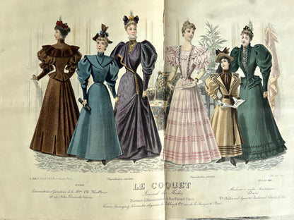 February 1894 French Fashion Paper Le Coquet Journal De Modes Incl. Colour Fashion Illustration Insert