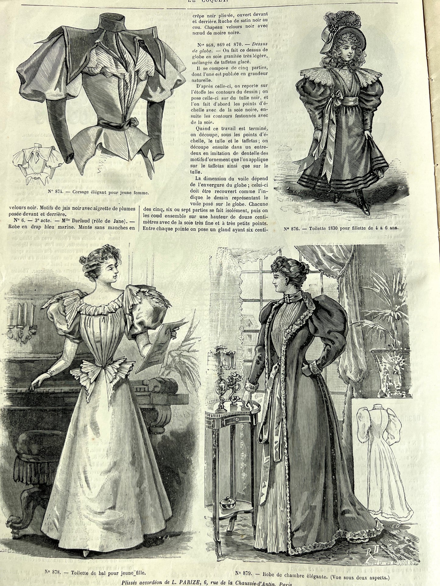 February 1894 French Fashion Paper Le Coquet Journal De Modes Incl. Colour Fashion Illustration Insert