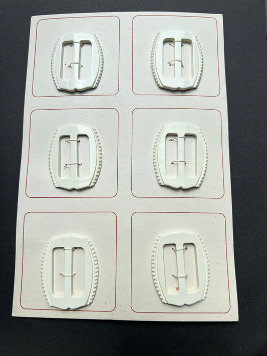 Wholesale Sheet of 6 Vintage 1940s White Belt Buckles for Belts up to 3cm wide.