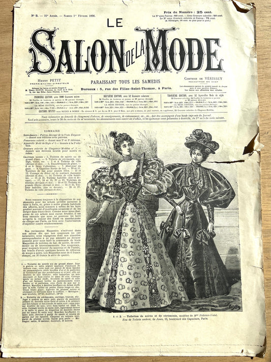 February 1896  French Fashion Paper Salon De La Mode