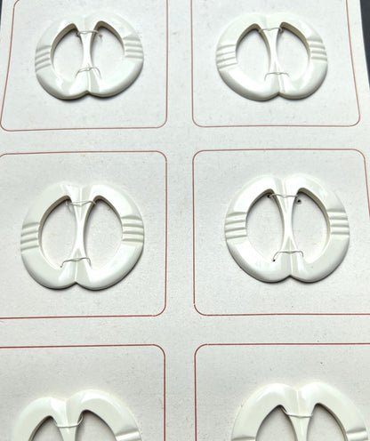 WHOLESALE Sheet of 6 Vintage 1940s White Apple Shaped 4cm Buckle for up to 2.5cm wide Belt