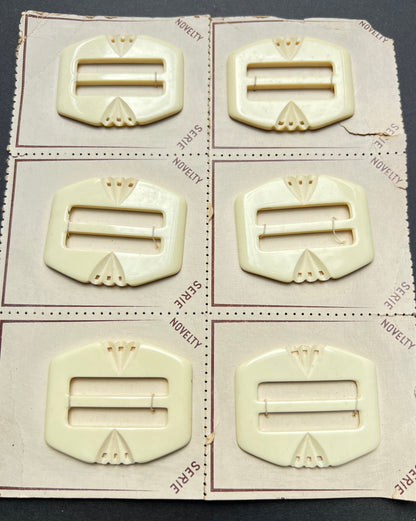 Wholesale Sheet of 6 Lively 1940s French 6cm Cream Belt Buckle for up to 4cm Belt