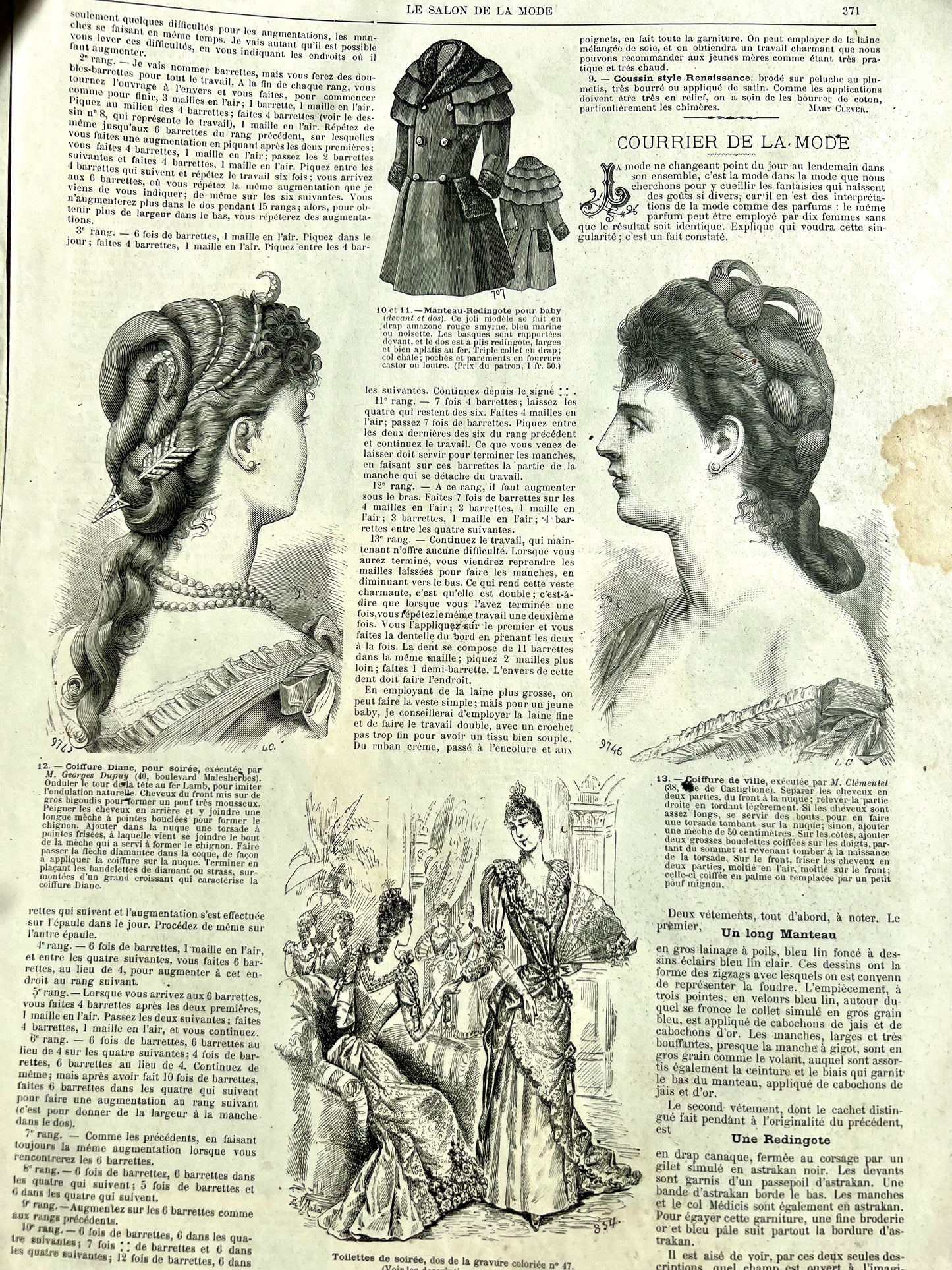 Complicated Hairstyles and Crafts in November 1890 French Fashion Paper Salon De La Mode