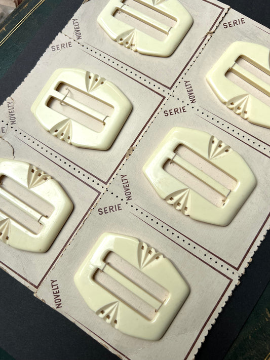 Wholesale Sheet of 6 Lively 1940s French 6cm Cream Belt Buckle for up to 4cm Belt