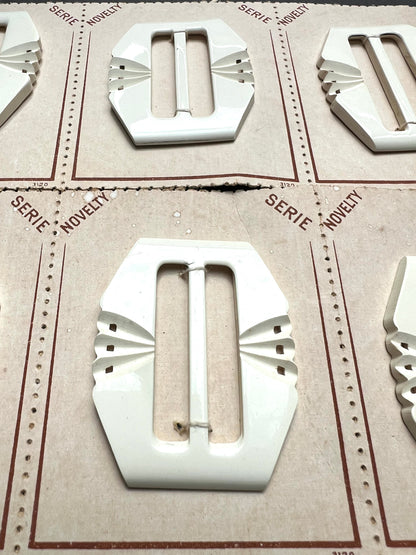 Wholesale Sheet of 6 Lively 1940s French 6cm White Belt Buckles for up to 4cm Belt
