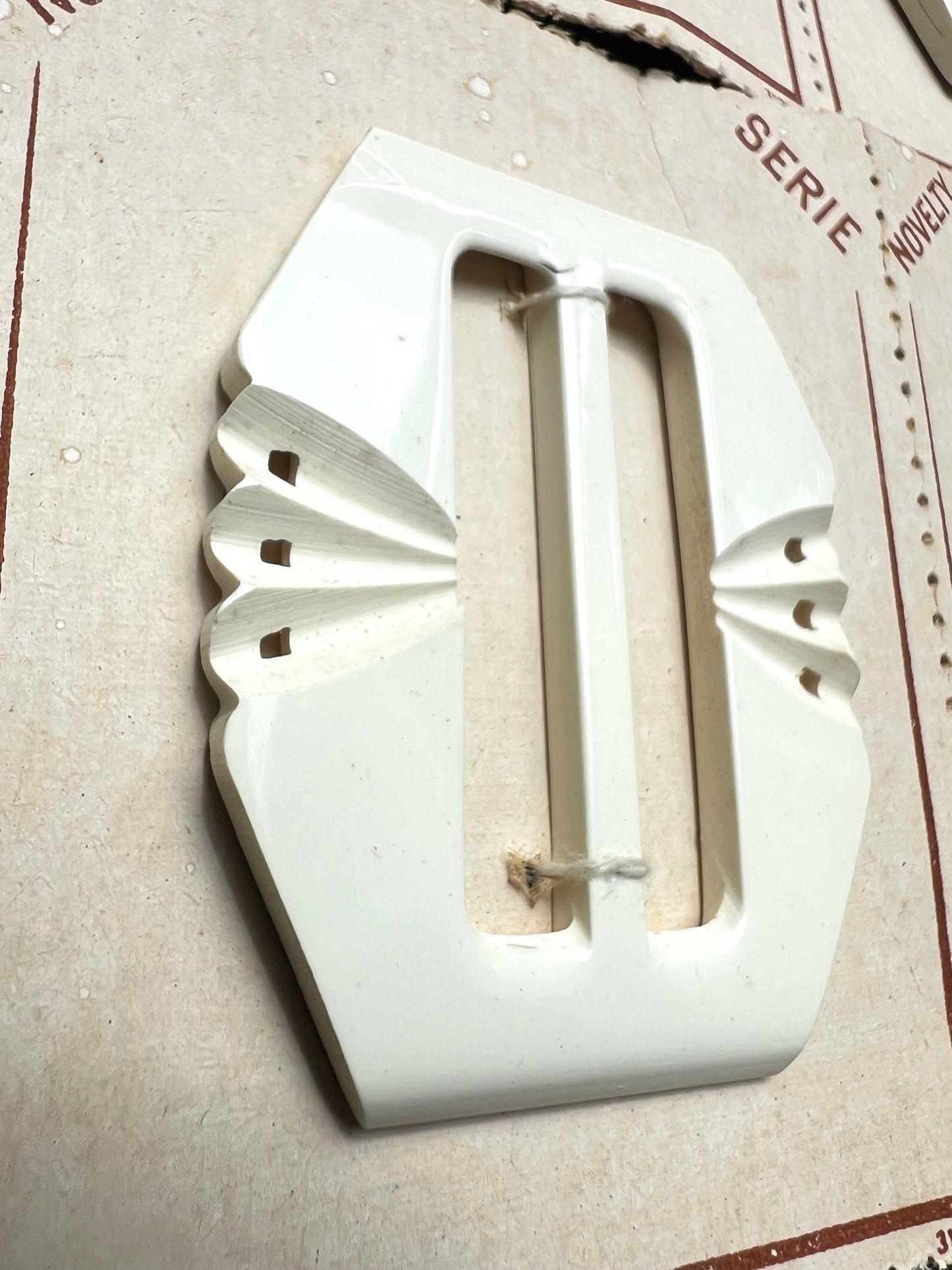 Wholesale Sheet of 6 Lively 1940s French 6cm White Belt Buckles for up to 4cm Belt